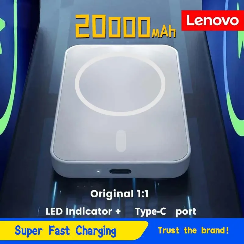 

Lenovo 20000mAh Thin Portable Magnetic Wireless Power Bank PD22.5W Fast Charging External Battery For Magsafe For iPhone Xiaomi
