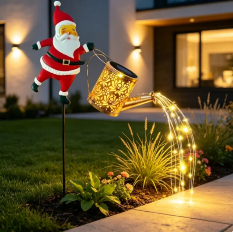 Santa Lantern Outdoor Solar Lamp Hollow Light Christmas Festive Decor for Yard Patio Lawn Walkway Landscape Driveway Garden