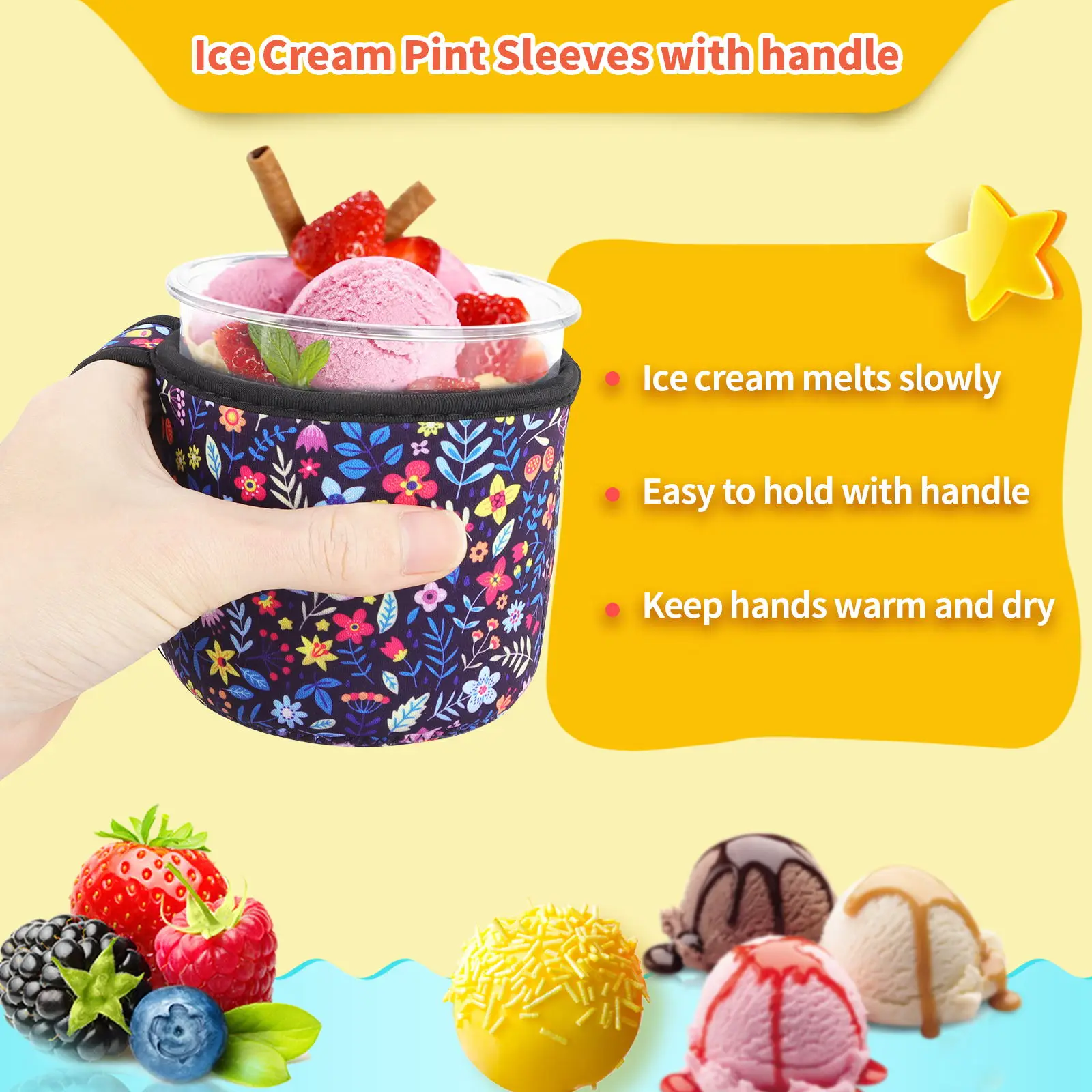 Neoprene Ice Cream Sleeve with Handle Reusable Insulated Sleeves for Ninja Creami Pints NC301 NC300 NC299AMZ Series Containers