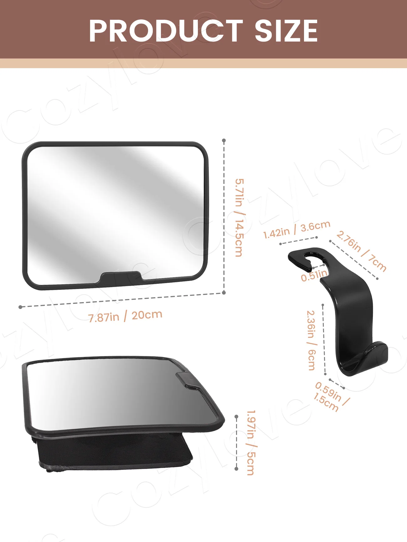Baby Car Mirror with 2 Pack Headrest Hooks,Rear Facing Infant Backseat Safety Mirror,Wide View Shatterproof Car Baby Mirror Set