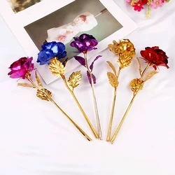 Home 24K Gold Plated Golden Rose Flowers Holiday Present Wedding Party Decor Valentine's Day Lovers' Gift