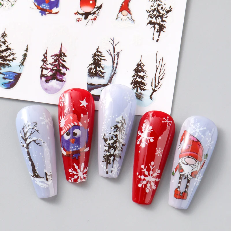 4 stuks kerst nagelstickers leuke cartoon herten beer vogel kat manicure slider winter kerstboom nieuwjaar kerstman nagelstickers decor