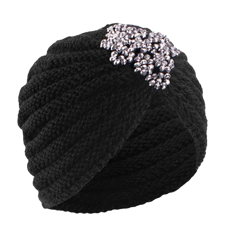 Muslim Jewelry Woolen Turban Bohemian Style Autumn Winter Warm Knitted Cap Fashion Soft Women Hair Accessories Female Hat Bonnet