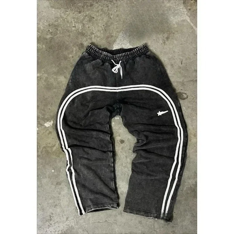 

Korean Street Fashion Striped Straight Quick Drying Casual Sweatpants Unisex Retro Hip-hop Couple Breathable Loose Y2K Pants