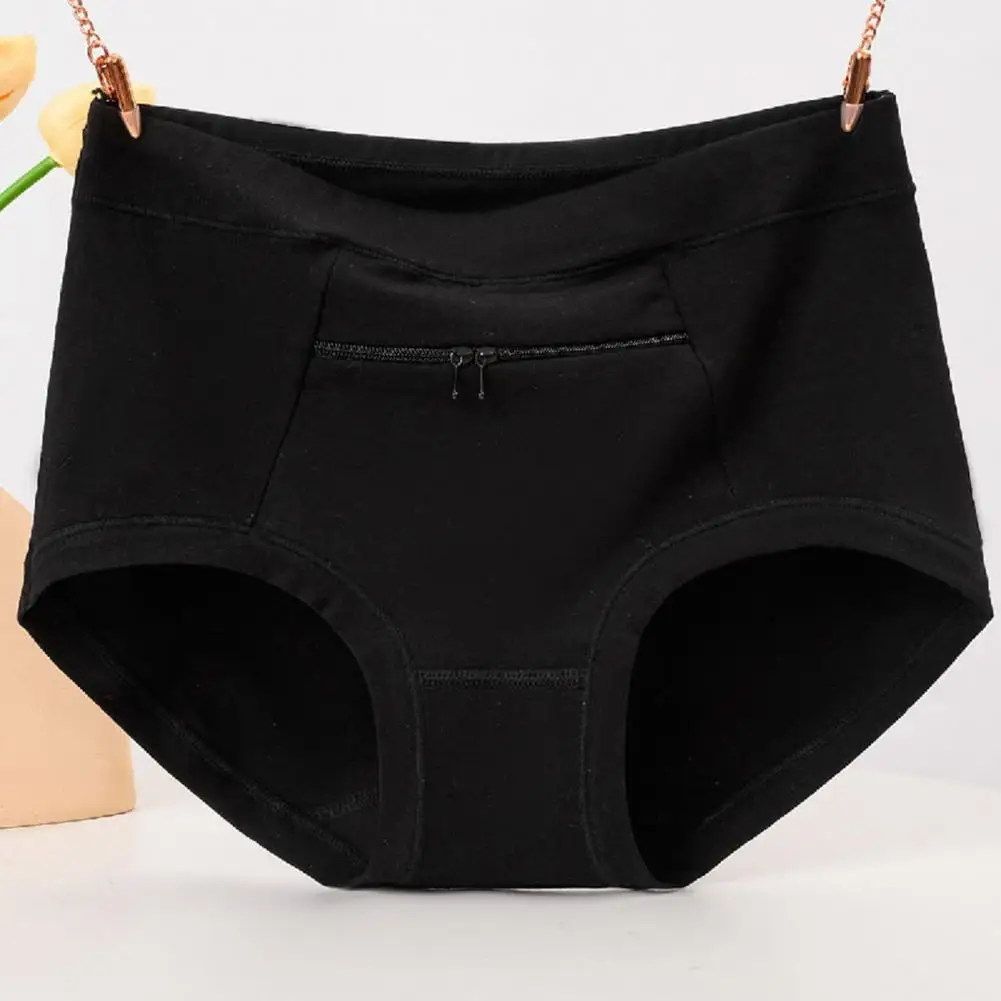 Women Underwear Zipper Pocket High Waist Seamless Stretch Breathable Cotton Middle-aged Mom Grandma Brief Panties Underpants