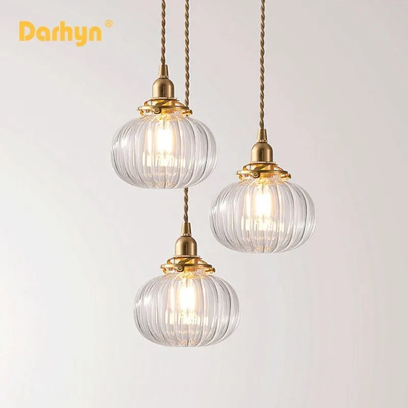 Retro Glass Pendant Light Nordic Dining Room Pendant Lamp Creative Minimalist E27 Transparent Lampshade Bar Restaurant Lighting