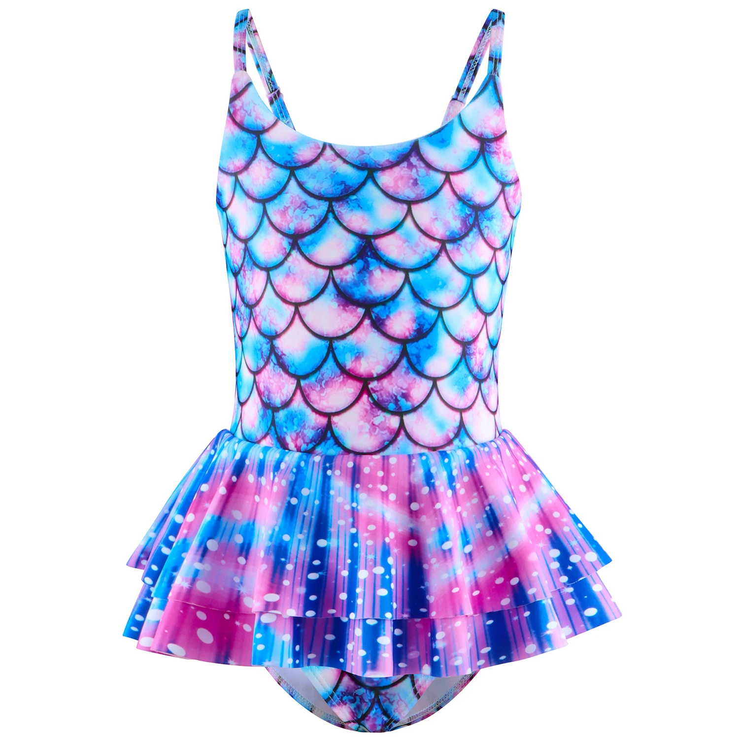 

3D Scale Mermaid Swimsuit Dress for Girls, Cute One-Piece Bathing Suit with Spaghetti Straps, Swim Wear for Toddler to Big Kids