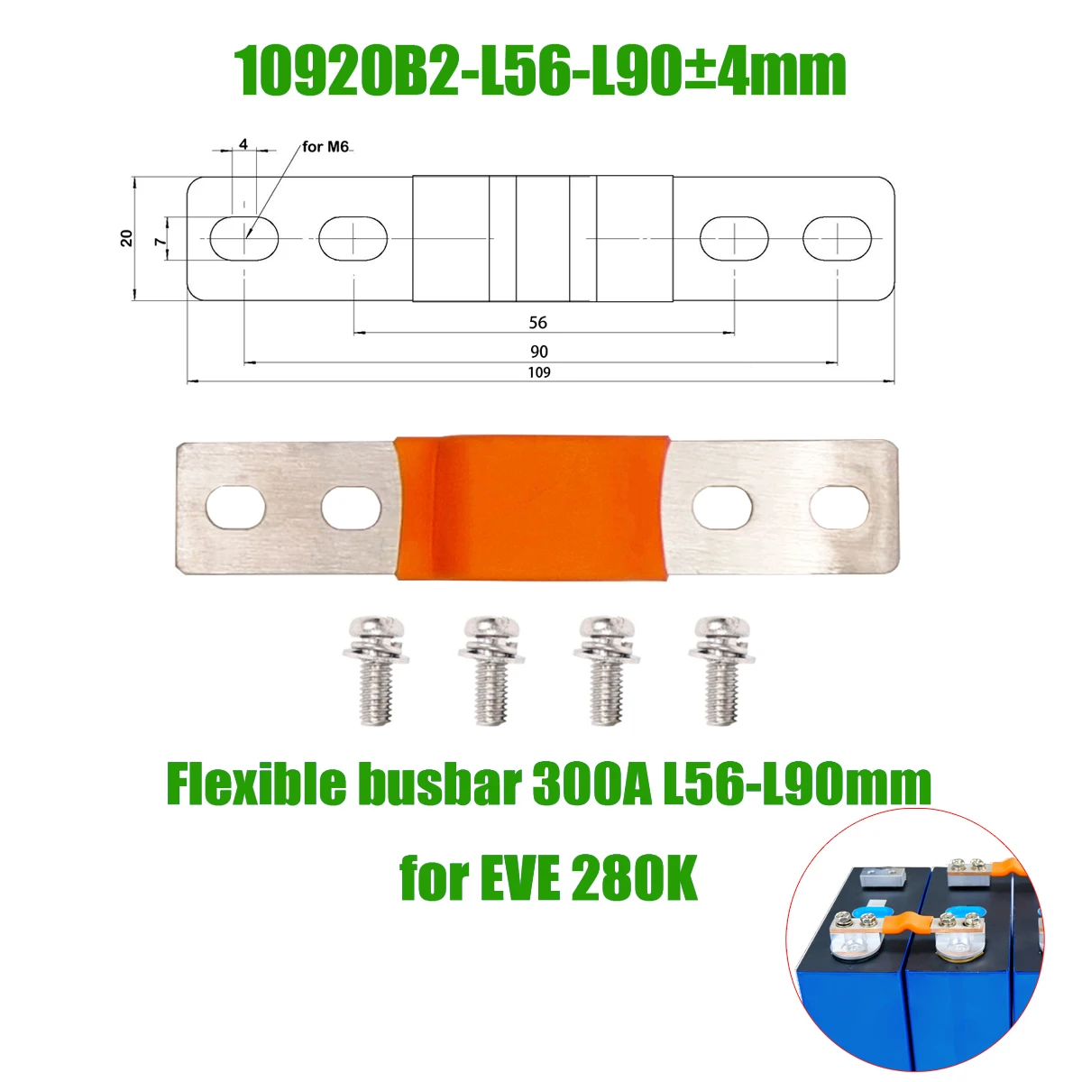 Terminal baterai M6 mur Lifepo4 bustang fleksibel klip tali Lithium padat Bar penghubung Stud tembaga murni 280K 280AH 320AH