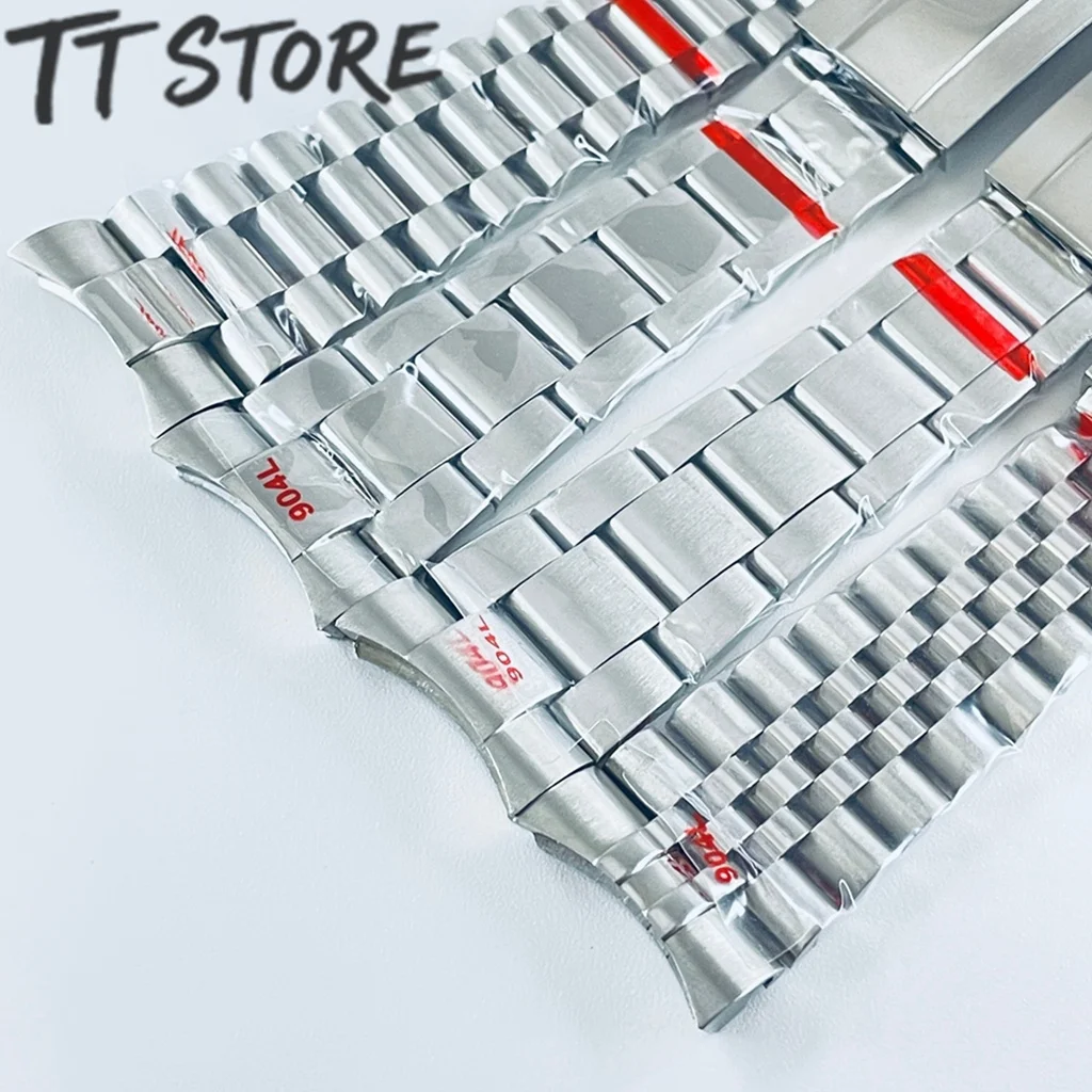 20mm Width 904L Solid Stainless Steel Watch Band Brushed Polished Oyster Bracelet Folding Buckle Glide Lock Clasp image 3