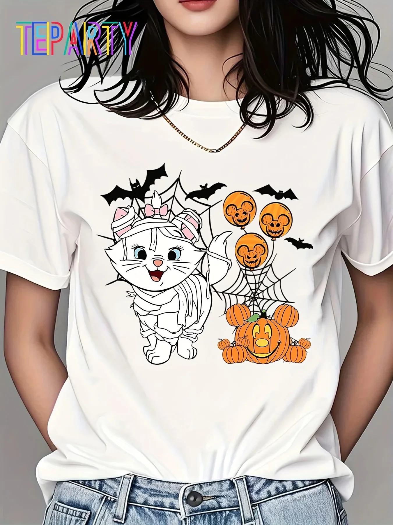 [Disney Mary Halloween T-shirt] Disney Mary Halloween Knitwear | Cute Mary Pumpkin Bat Print Men's and Women's Halloween