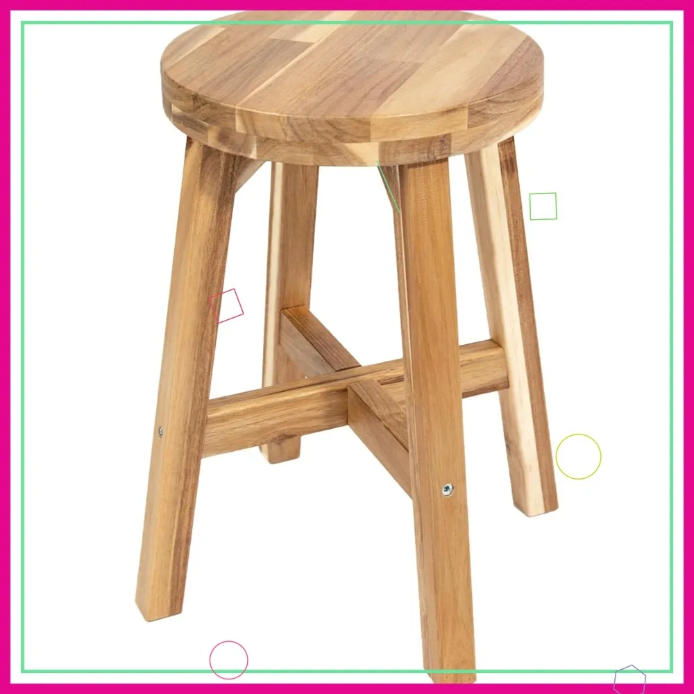 

Round Acacia Wood Stool 18" Height, Natural Wax Finish, Backless, Easy Assembly, for Kitchen Counter, Dining Room, Plant Stand