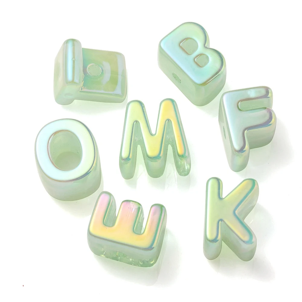 PandaHall 90~100 Stück Zufällige Regenbogen Irisierende Opake Acryl-Buchstabenperlen, Kornblumenfarben für DIY Namenskette Schmuckherstellung – Detail 16