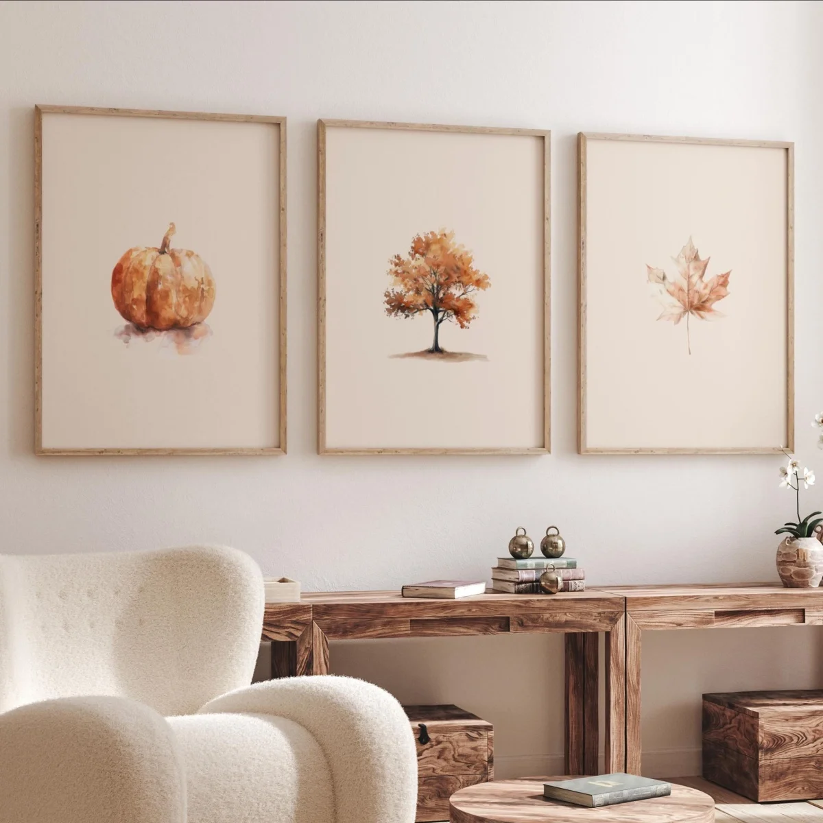3PCS--3pcs/set Autumn Pumpkin Maple Leaf Canvas Prints Poster Modern Rustic Cozy Farmhouse Thanksgiving Art Prints Fall Home