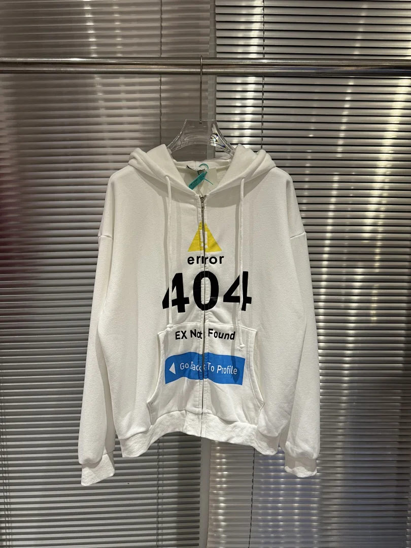 High Quality Fashion Street Brand 2025FW New 404 Error Print Zip-Up Hoodie Unisex Washed Vintage Oversized Streetwear Jacket