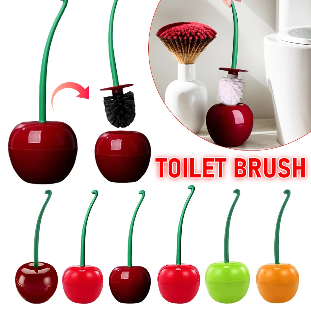 Red Toilet Brush Toilet Holder Creative Lovely Cherry Shape Lavatory Brush Toilet Brush Holder Set Bathroom Toilet Cleaning Tool