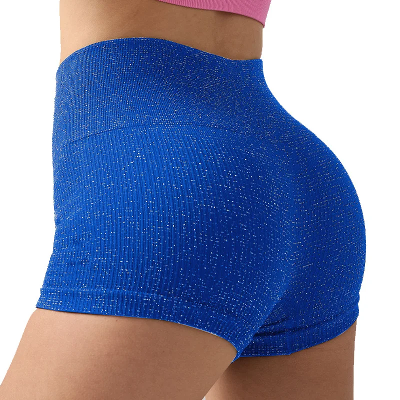 

Серебряные шелковые шорты для йоги с высокой талией, женские шорты для тренировок с высокой талией, шорты для йоги с подтяжкой ягодиц и контролем живота