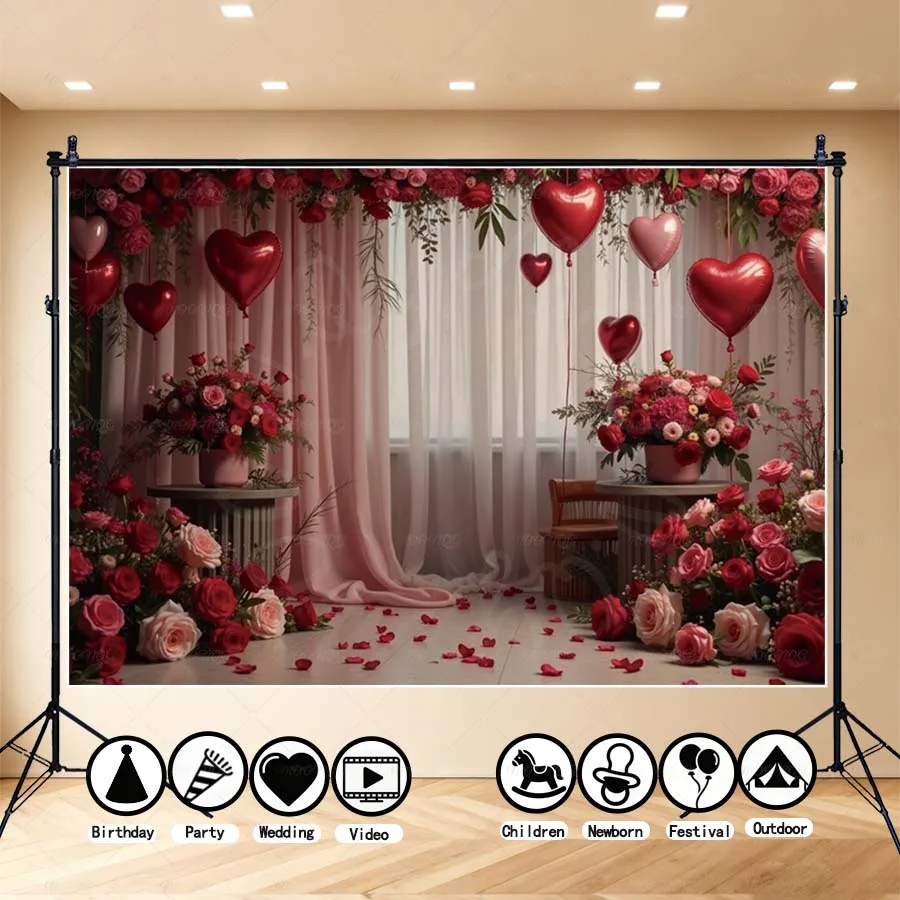 

MOON.QG Valentine's Day Rose Backdrop Photography Heart Glitter Light Curtains Backgrounds February 14 Shooting Props Poster