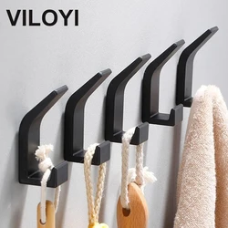 VILOYI Self Adhesive Wall Hooks Space Aluminum Waterproof Bathroom Towel Double Hooks Solid Coat Rack for Hanging Clothes