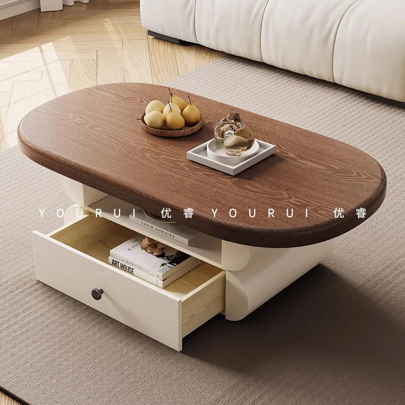 Walnut solid wood coffee table modern simple small apartment living room home 2025 new oval cream medium antique minimalist