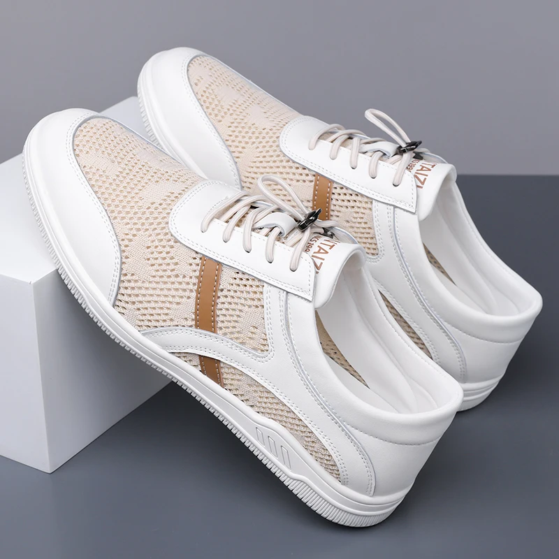

New Arrival Men Hollow Out Hole Shoes Flying Weave Mesh Breathable Casual Sandals Leather Size