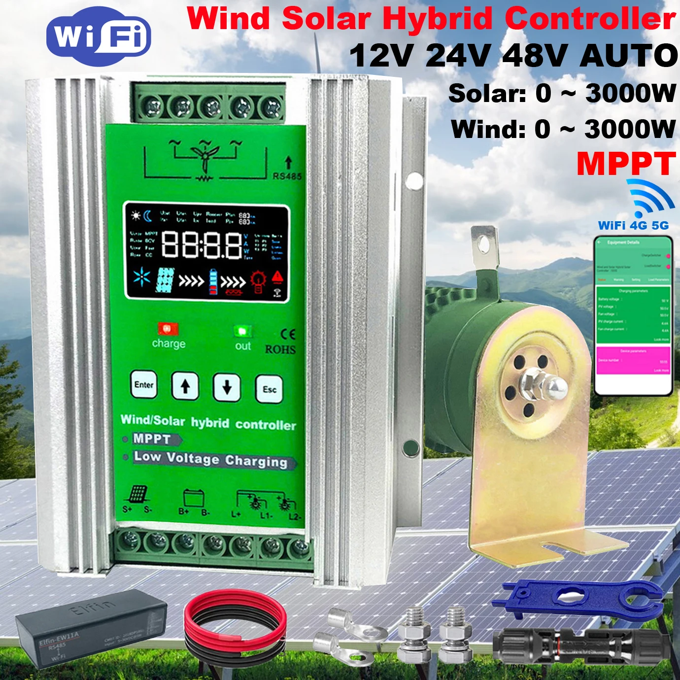 5000W 6000W Wind Solar Hybrid Controller Super Boost Charge 12V 24V 48V With Dump Load For RV Yacht Outdoor Camping Home System