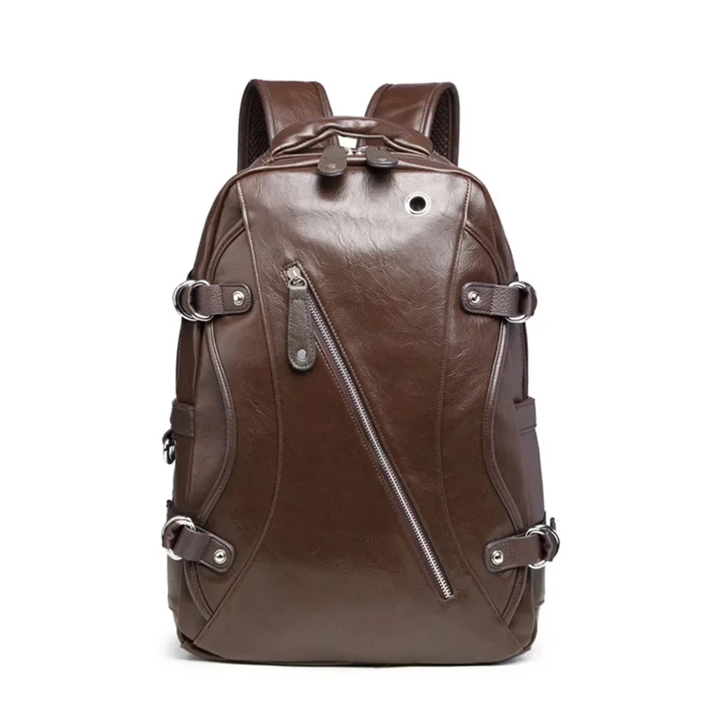 High Capacity Men Vintage PU Laptop Backpack Women Shool Bags Man Travel Leisure Backpacks Retro Casual Bag Schoolbag Teenager