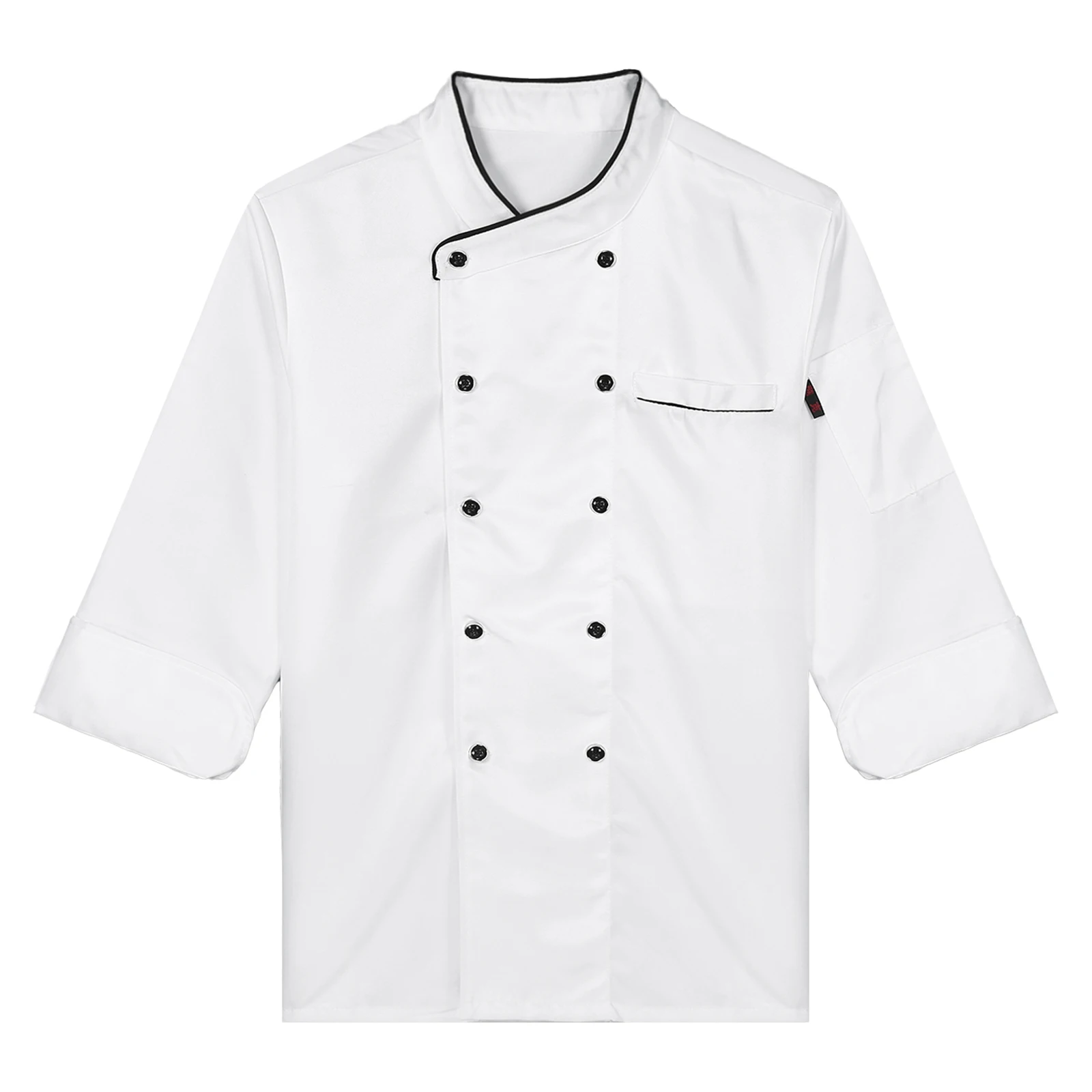 Women Men Chef Uniform Kitchen Restaurant Hotel Canteen Work Jacket Waiter Baker Coat Top Baking Catering Cooking Shirt with Hat