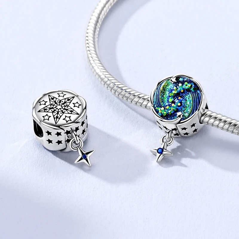 925 Sterling Silber Charms Anhänger Sternenhimmel Mond Sonne Kosmische Perlen Passend für Original Armband Armreif DIY Charms Damenschmuck Geschenke – Detail 7