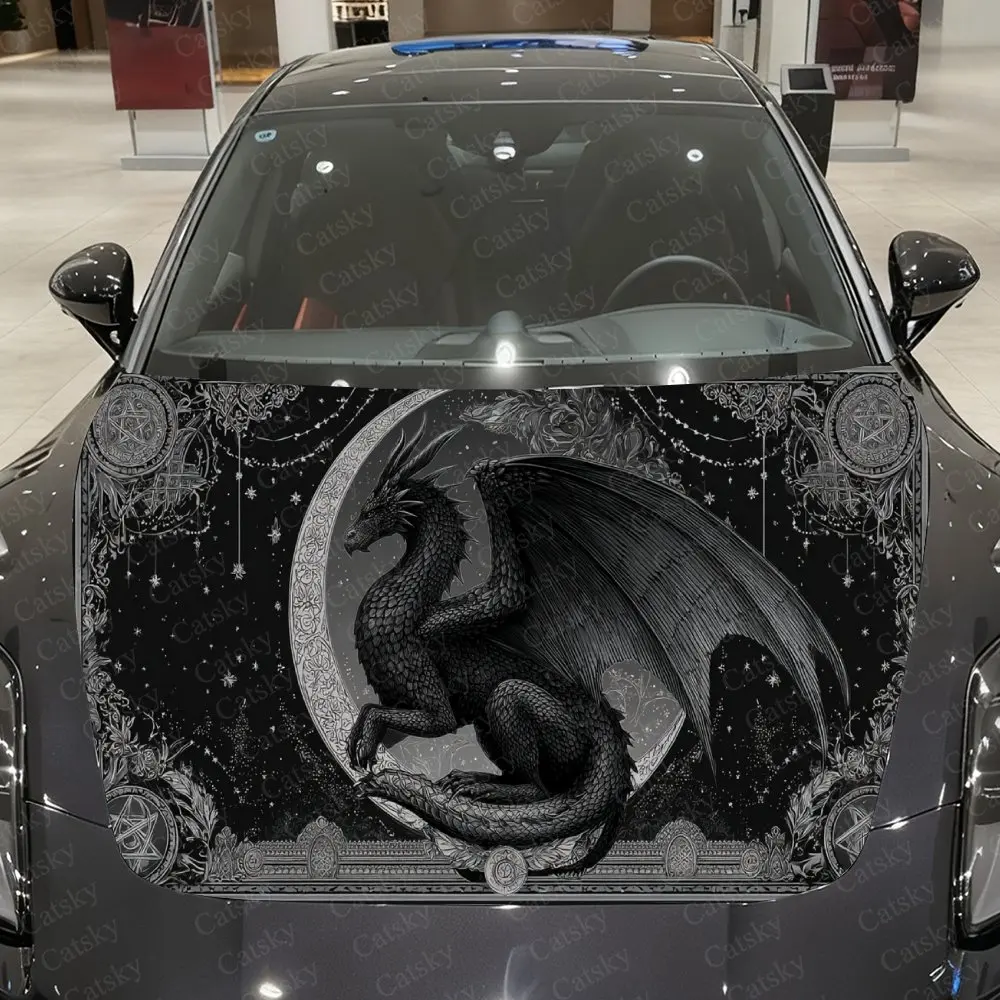 

Black-Scaled Dragon Car Vinyl Wrap, PVC Waterproof Car Hood Sticker, Self-Adhesive Scratch-Resistant Stickers