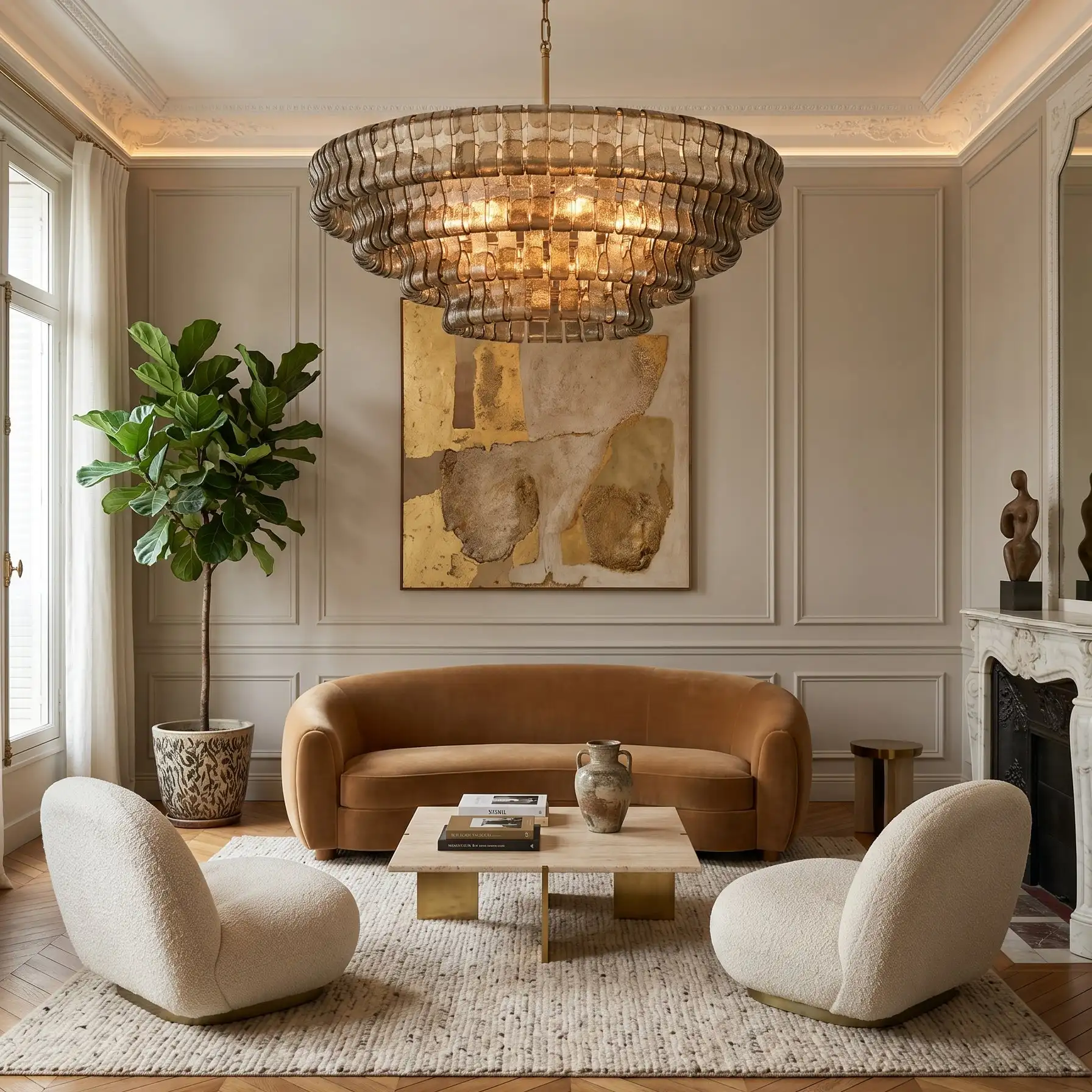Murano Glass Chandelier Multi Tier Round Pendant Light Copper Ceiling Lamp Living Room Dining Room Decor Indoor Lighting Fixture