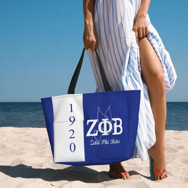 Zeta Phi Beta-Bolso de playa impermeable para mujer, bolsa grande a prueba de arena con cremallera y bolsillos para gimnasio, natación, viajes y