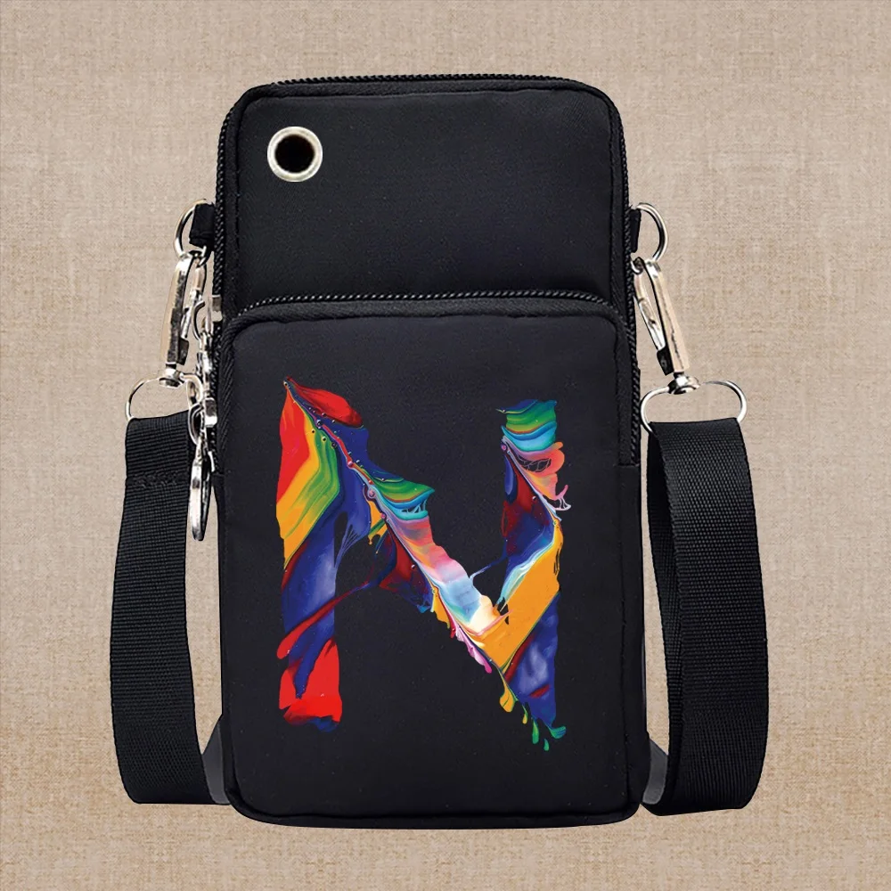 Universal Mobile Phone Bag Cover Waterproof Shoulder Bag for IPhone Samsung Xiaomi Phone Case  Paint Letter Name Pattern Print