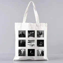 2pcs Agust D TOUR Tote Bag Set, Fashion Canvas Shoulder Bag with Makeup Bag, Portable Shopping Bag