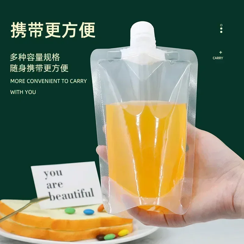 500ml Transparent Self-supporting Nozzle bags Beverage Soybean Drinks Disposable Liquid Packaging bags Plastic Food Sealing bags