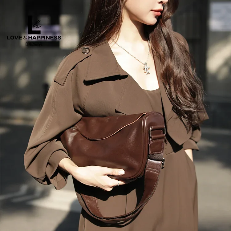 High Quality Genuine Leather Crossbody Luxury Handbag for Women, Large Capacity Shoulder Bag, Cowhide Retro Fashion Saddle Bag