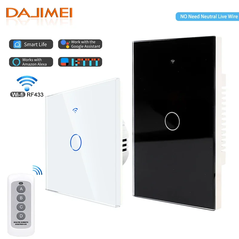 

DAJIMEI Tuya Wifi Wall Switch EU US Smart Touch Light Switch 1 2 3 Gang Smart Home APP Control Works Yandex Alice Alexa Google