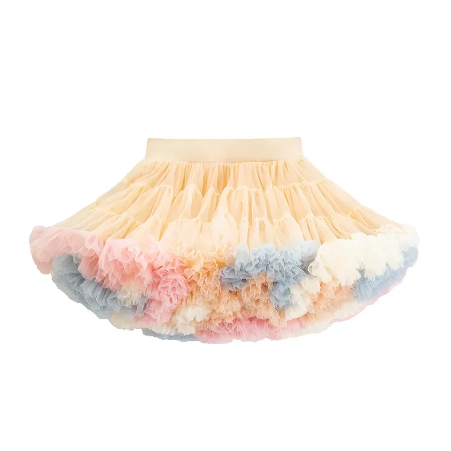 HOT Lace Skirt Girls Fluffy Chiffon Pettiskirt Solid Colors Tutu Skirts Girl Dance Skirt Christmas Tulle Petticoat Tulle B063