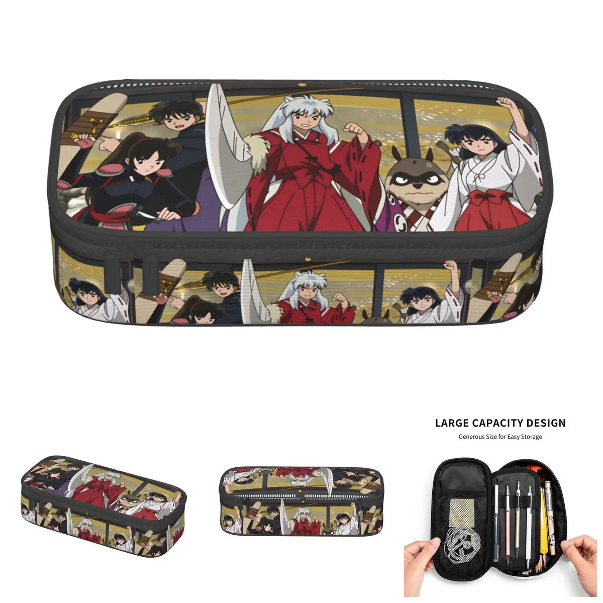 Estuche para lápices Inuyasha Kagome Higurashi para niños y niñas, estuche grande para lápices Miroku Sango Shippo, accesorios escolares