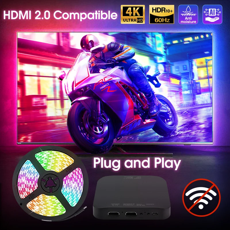 led tv backlight kit com sync box hdmi 20 4k rgb led light string decoracao de quarto sem wi fi app versao simplificada novo 01