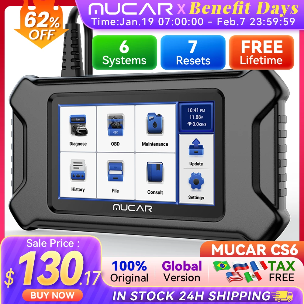 MUCAR CS6 CS5 OBD2 Scanner Car Diagnostic Tools Automotivo OBD Scanner Auto Diagnosis Tool Code Reader 6 Systems 7 Resets Free