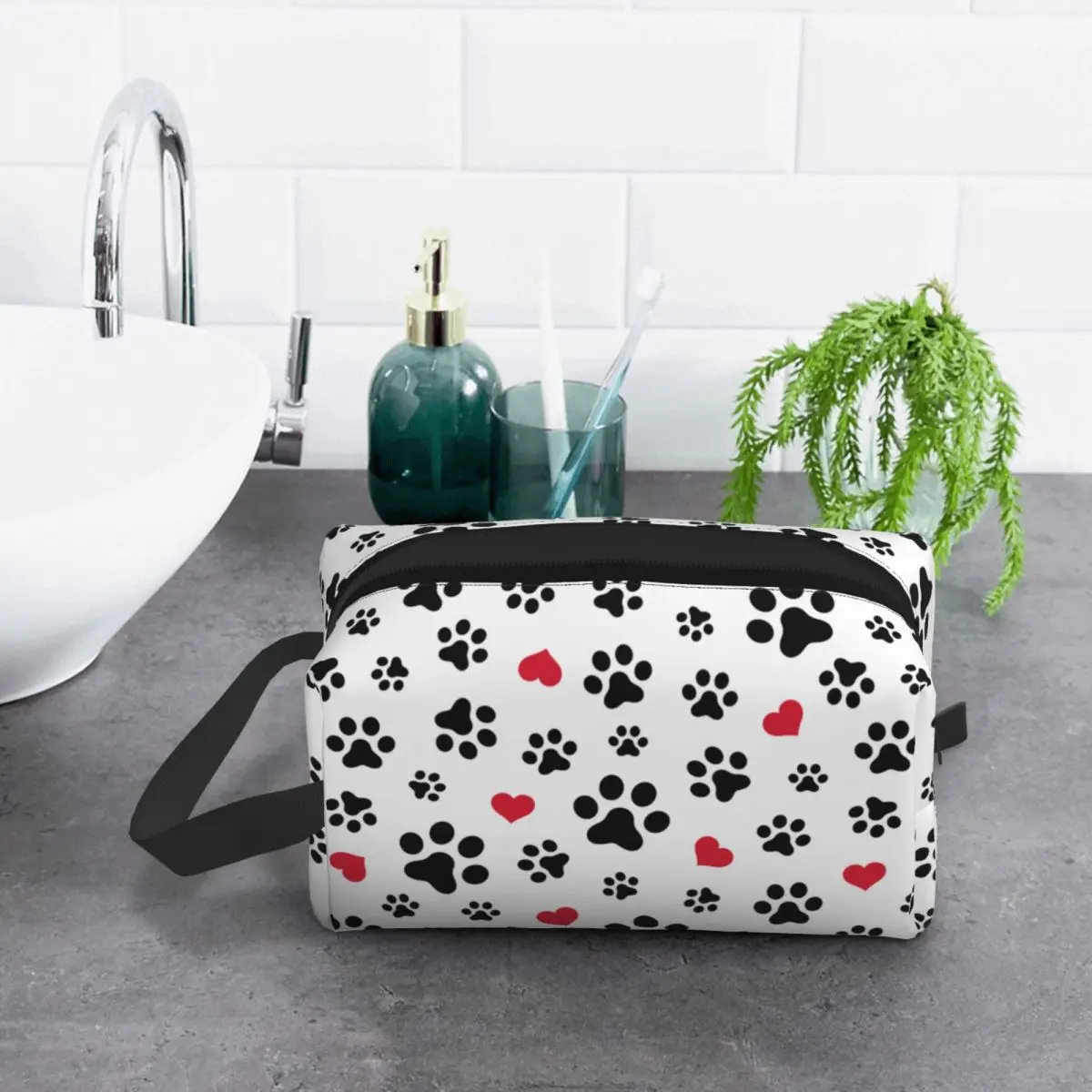 Benutzerdefinierte Hund Pfote Katze Herz Fußabdrücke Reise Kosmetiktasche Frauen Toilettenartikel Make-up Organizer Lady Beauty Aufbewahrung Dopp Kit