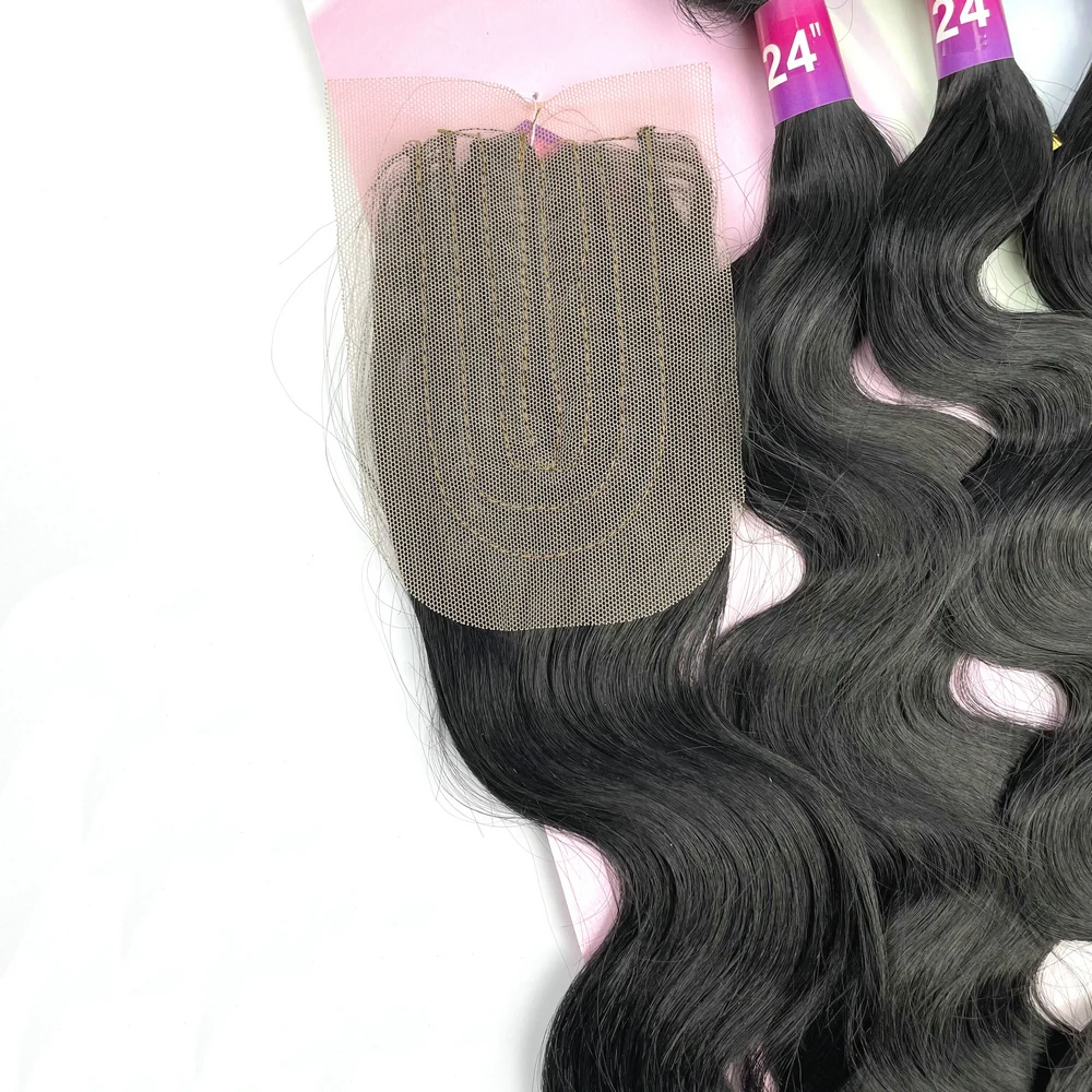 Adorable Hair Weave Bundles With Closure Frontal With Free Machine Made 4*4 Lace Closure 18/20/22/24inchs Amazing Body Wave 4pcs