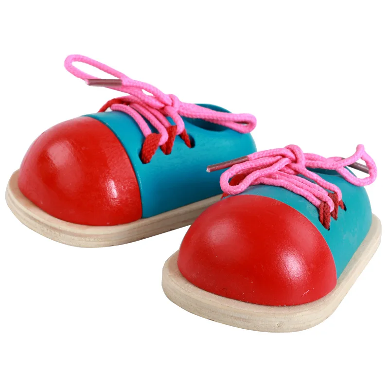 Montessori Toddler Lacing Shoes Wooden Toys Learn To Tie Shoelaces Threading Toy Kids Children Early Educational Learning Gifts