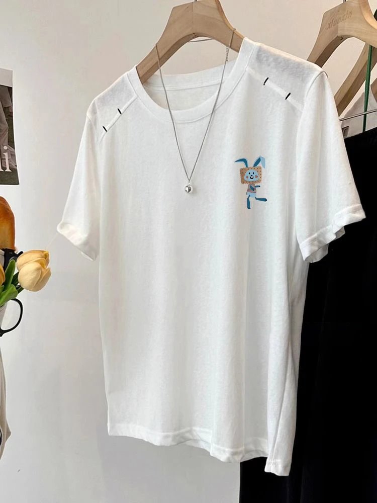 Koreaanse Sle Casual Witte Print Splice ronde Ne ort Sve T-shirt Mannen Vrouwen Zomer Lichtgewicht Veelzijdige Loose Fit Top