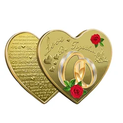 Heart Shape Love Coin for Lover 52 Kinds of Words I Love You Collectible Coins Collection Plated Gold Souvenirs