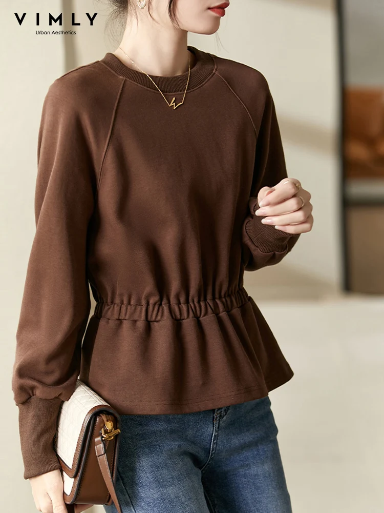 Vily girocollo pullover peplo felpa donna 2023 autunno inverno moda caffè manica lunga top abbigliamento femminile V3817