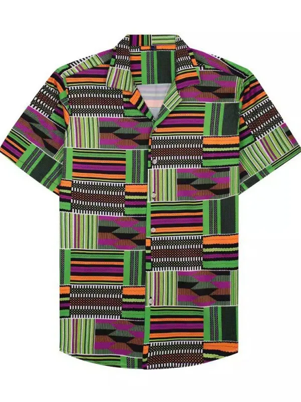

Men's Printed Button down Short Sleeve Shirt Standard Fit Polyester Casual Fashion Basic Print Collar Unisex Polyester Fiber