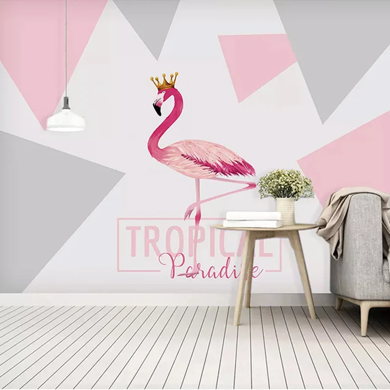 Nordic ins Flamingo TV background wall paper living room bedroom 3D mural film and television wall seamless decorative wall