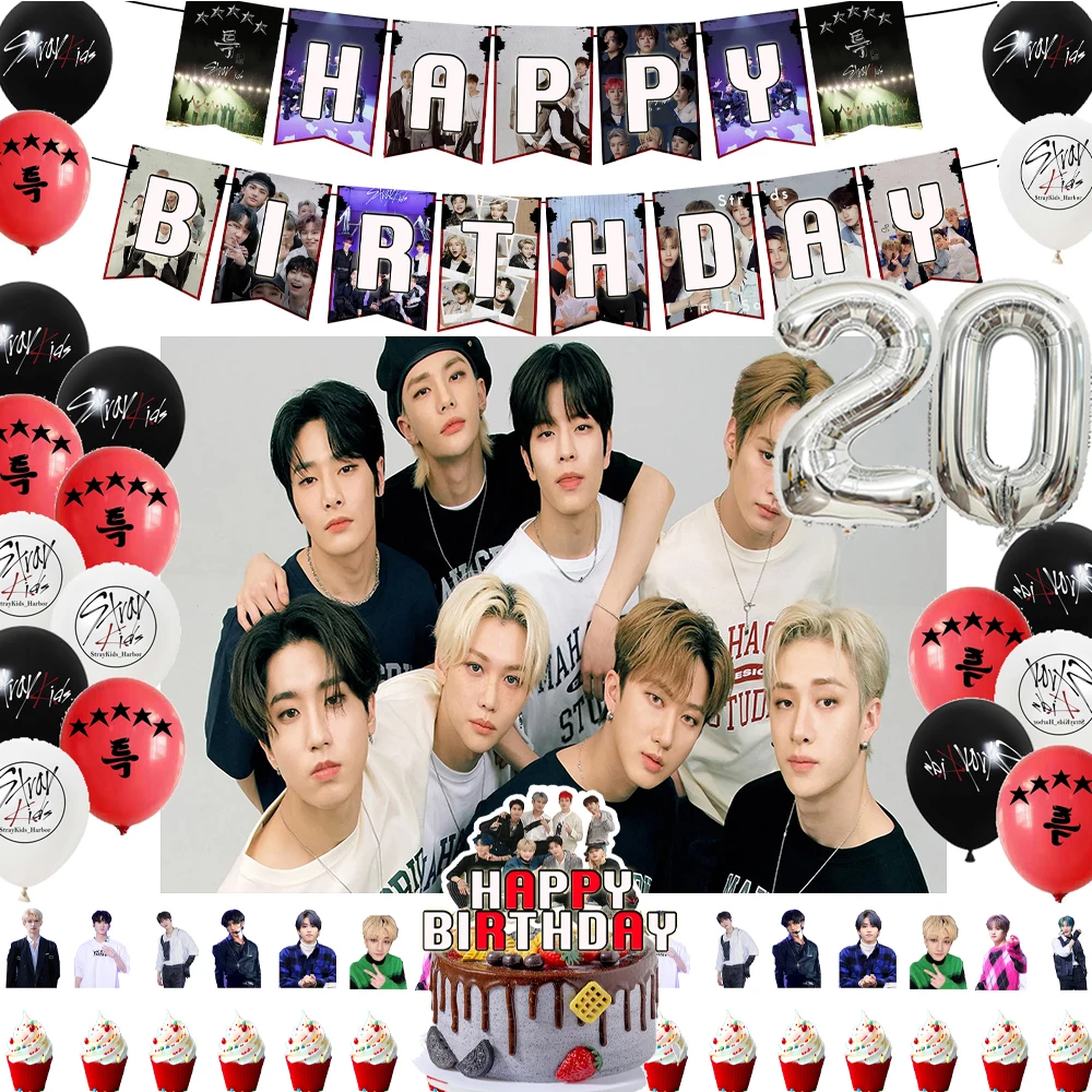 

Korean Idol Star Boy Band Theme Birthday Party Balloon Banner Background Cake Topper Decor S&Strayed-Kids Girl Party Supply Gift