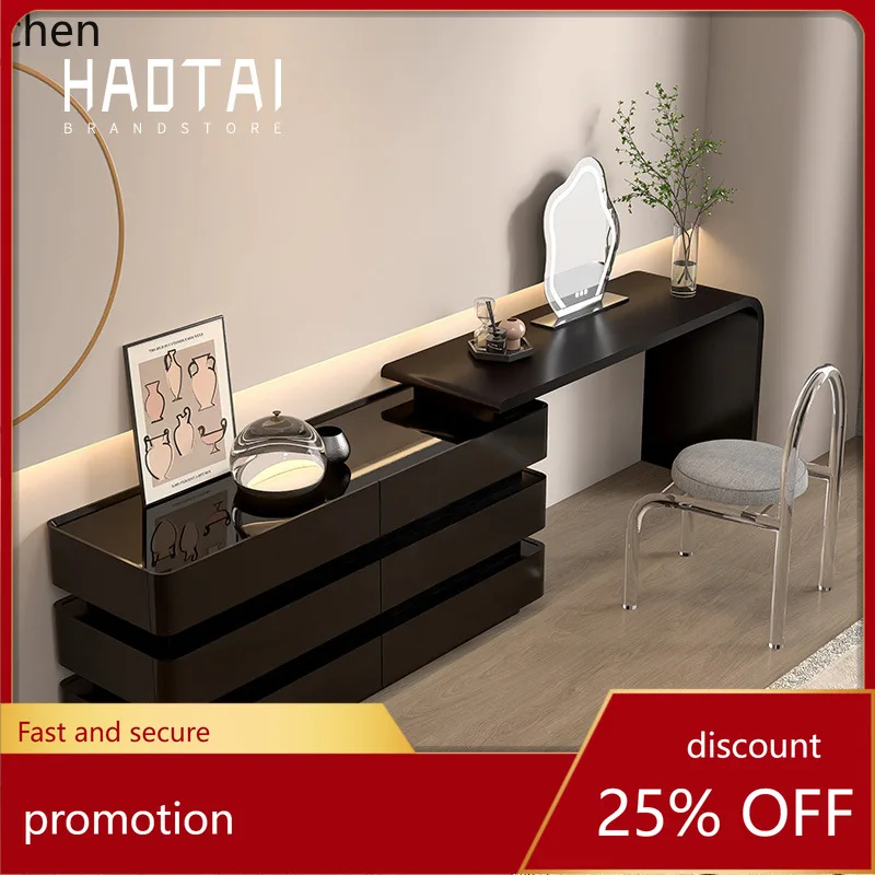 

CZ Solid Wood Black Lacquer Dressing Table and Chest of Drawers Integrated Bedside Makeup Table